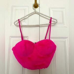 Akira Hot Pink Furry Crop Top - size large